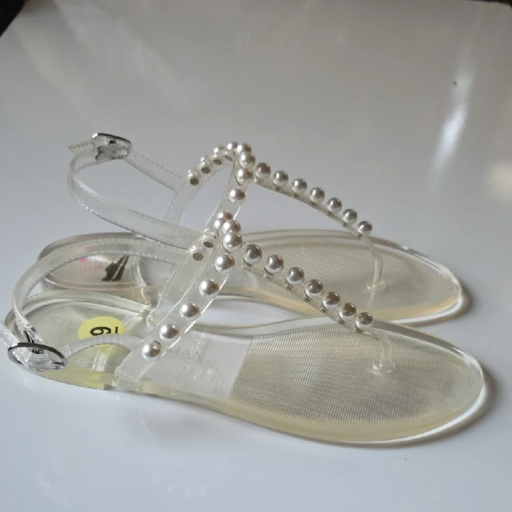 STUART WEITZMAN Pearl-Embellished‎ Clear Sandals